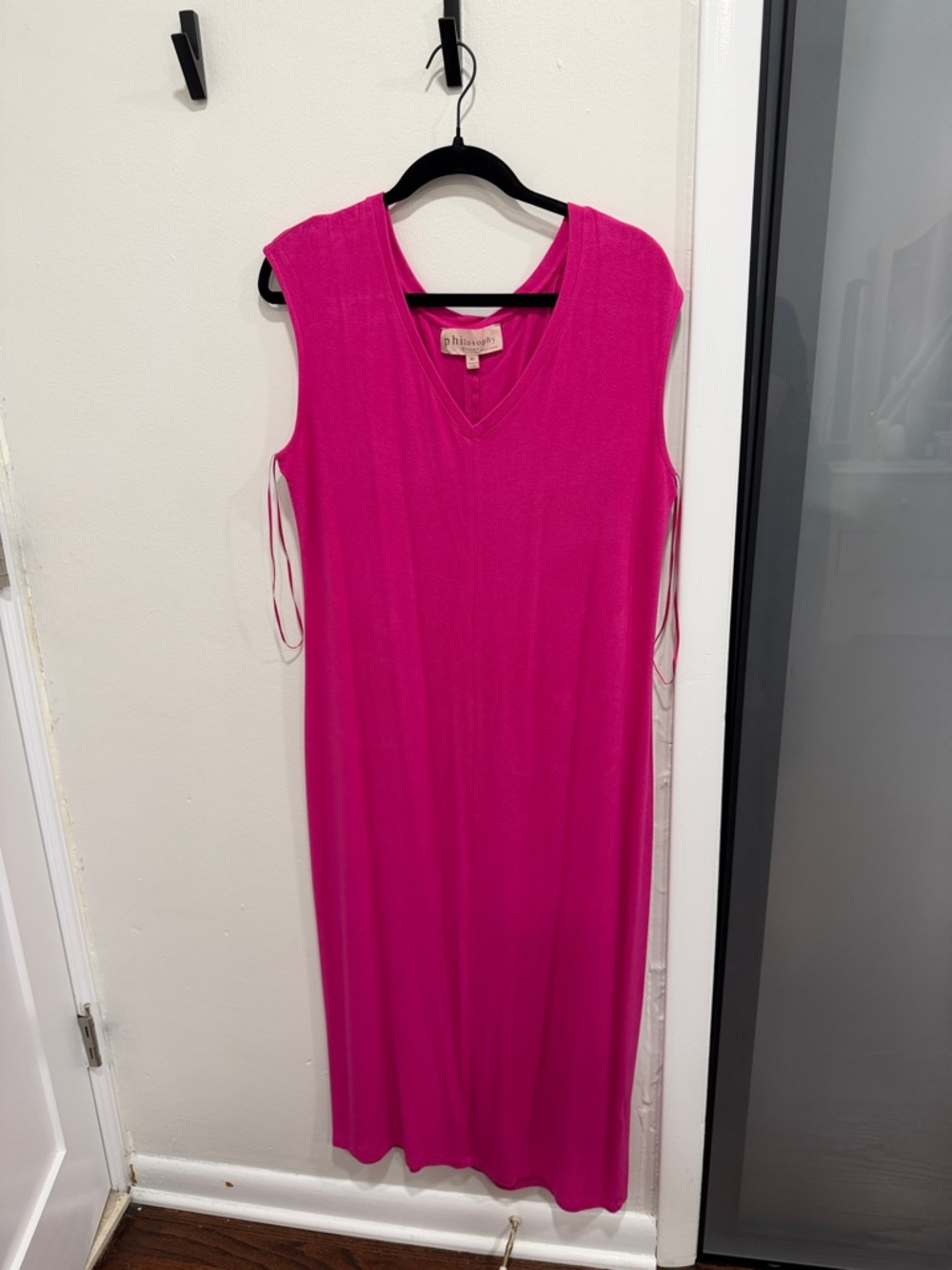 EUC Philosophy Hot Pink V-Neck Cap Sleeve Midi Dress Size XL 16-18 - Picture 2 of 6